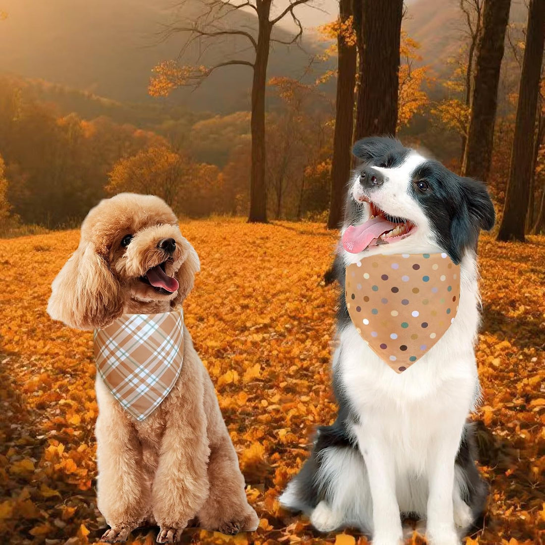 Fall Dog Bandanas Large 3PCS, Plaid Stripe Thanksgiving Scarf