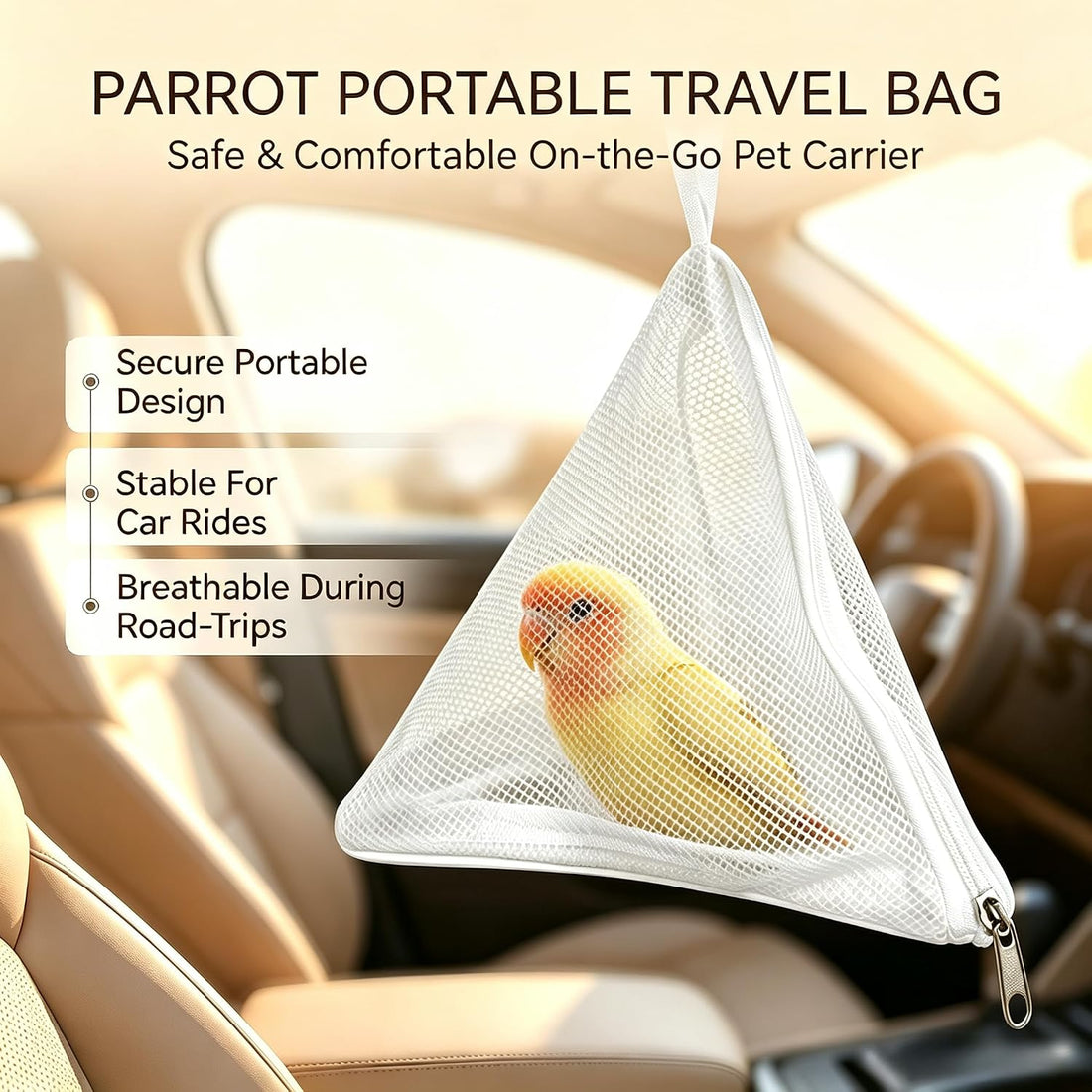 Portable Bird Carrier & Parrot Travel Bag with Hanging Loop and Zipper