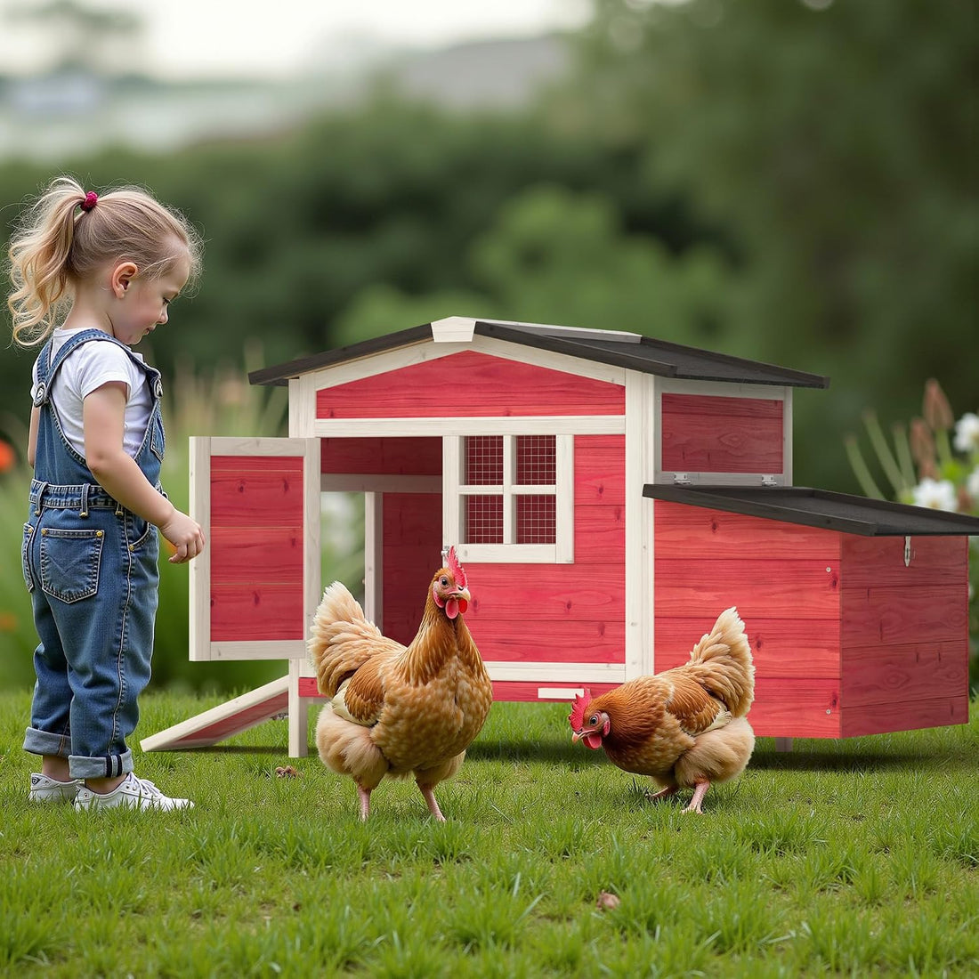 GOJOOASIS Chicken Coop for 2 Chickens Raised House with Ramp