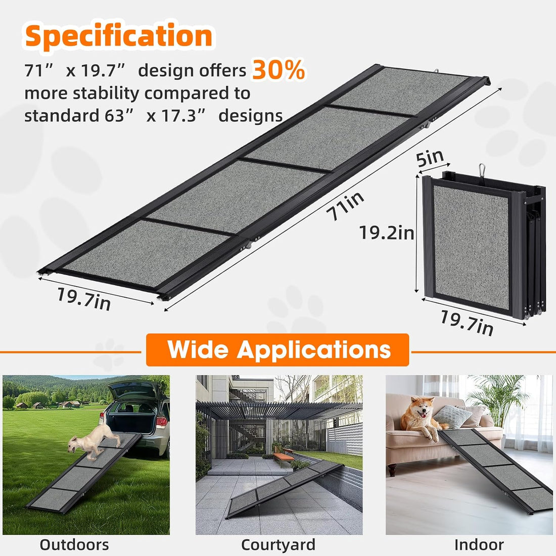 Dog Ramp for Car 𝟕𝟏”𝐱𝟐𝟎” Large Folding Pet Stair Ramps for Truck, SUV