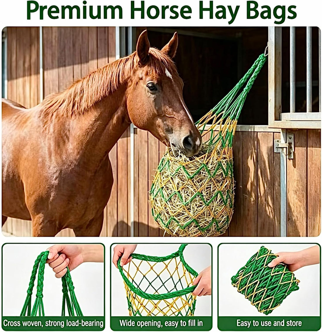 3 PCS Hay Bags for Horses with Carabiners
