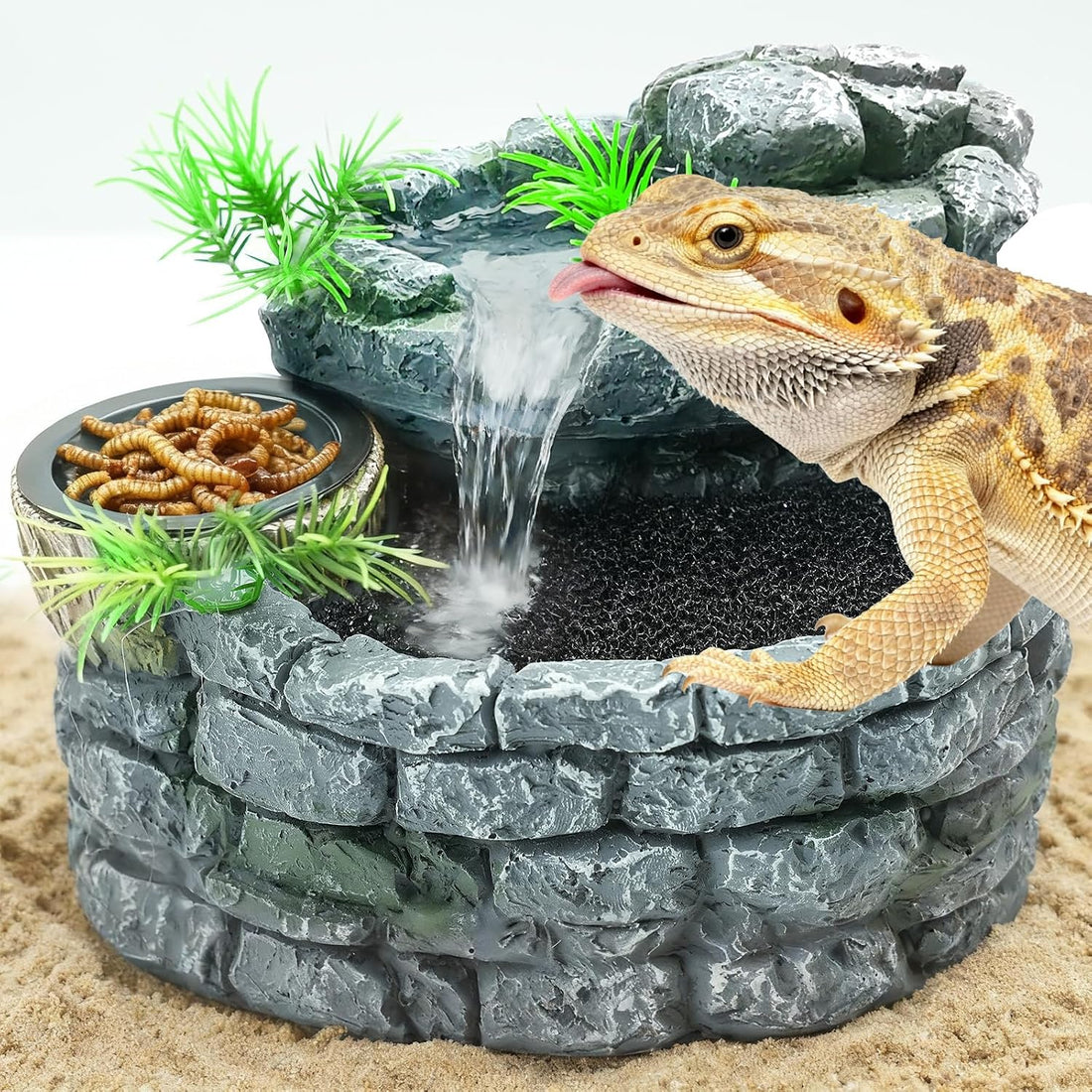 MIXJOY 2 in 1 Reptile Water Fountain with Food Dish 550ML