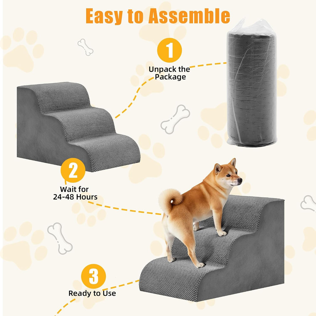 3-Step Dog Stairs for Small Dogs and Cats, 16" H Dog Steps