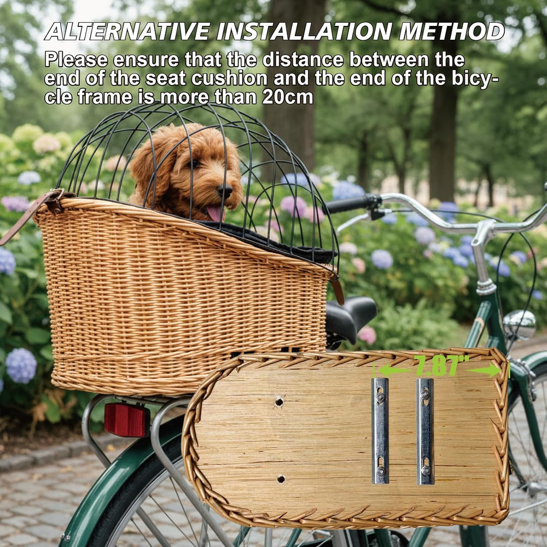 Rear Bike Basket for Dogs, Wicker Pet Bicycle Carrier for Small Dog