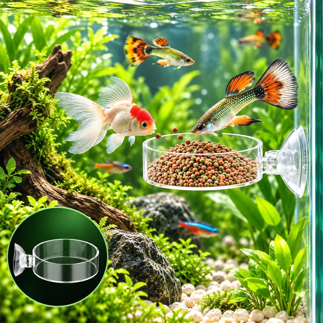 2 Pack Acrylic Shrimp Feeding Dish 60mm Tank Feeder with Suction Cup