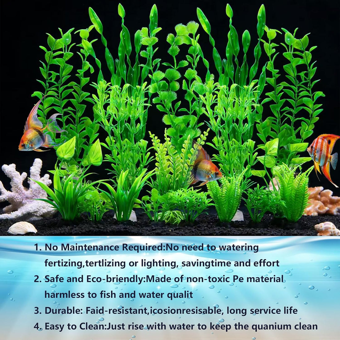 Artificial Aquarium Plants Set, Plastic Fish Tank Decorations