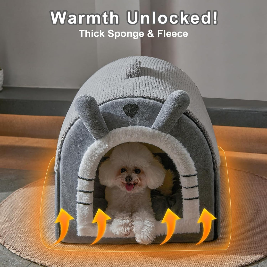 Jiupety Small Dog House Indoor, Cat House with Door Curtain Design