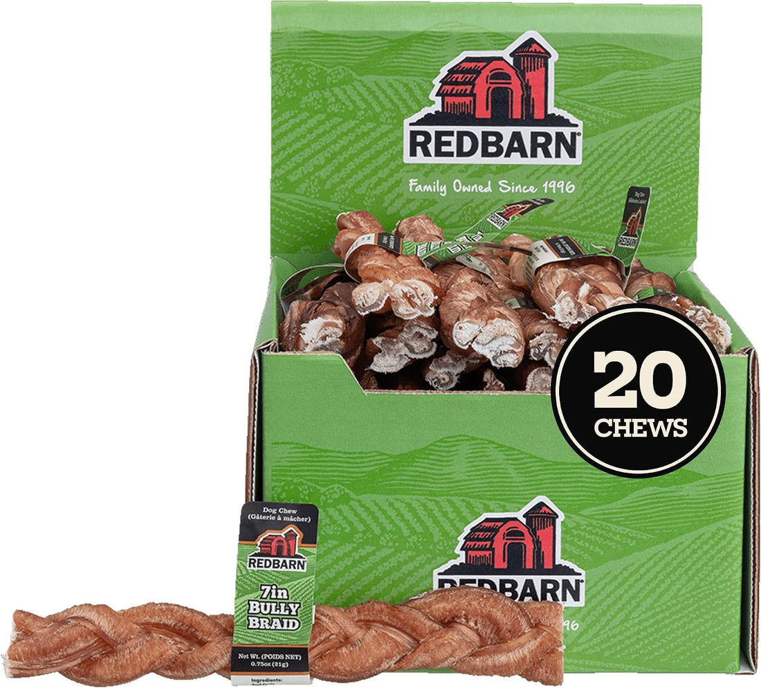 Redbarn 12" Braided Bully Sticks 100% Natural, Long Lasting, 5 Count