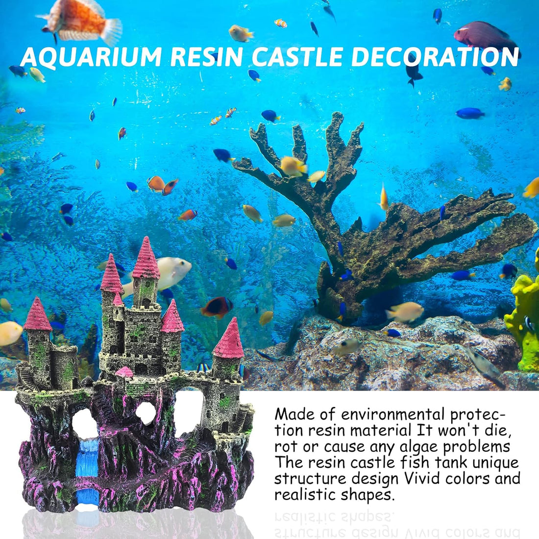 PINVNBY Aquarium Resin Castle Decoration,Fish Tank Driftwood Castle