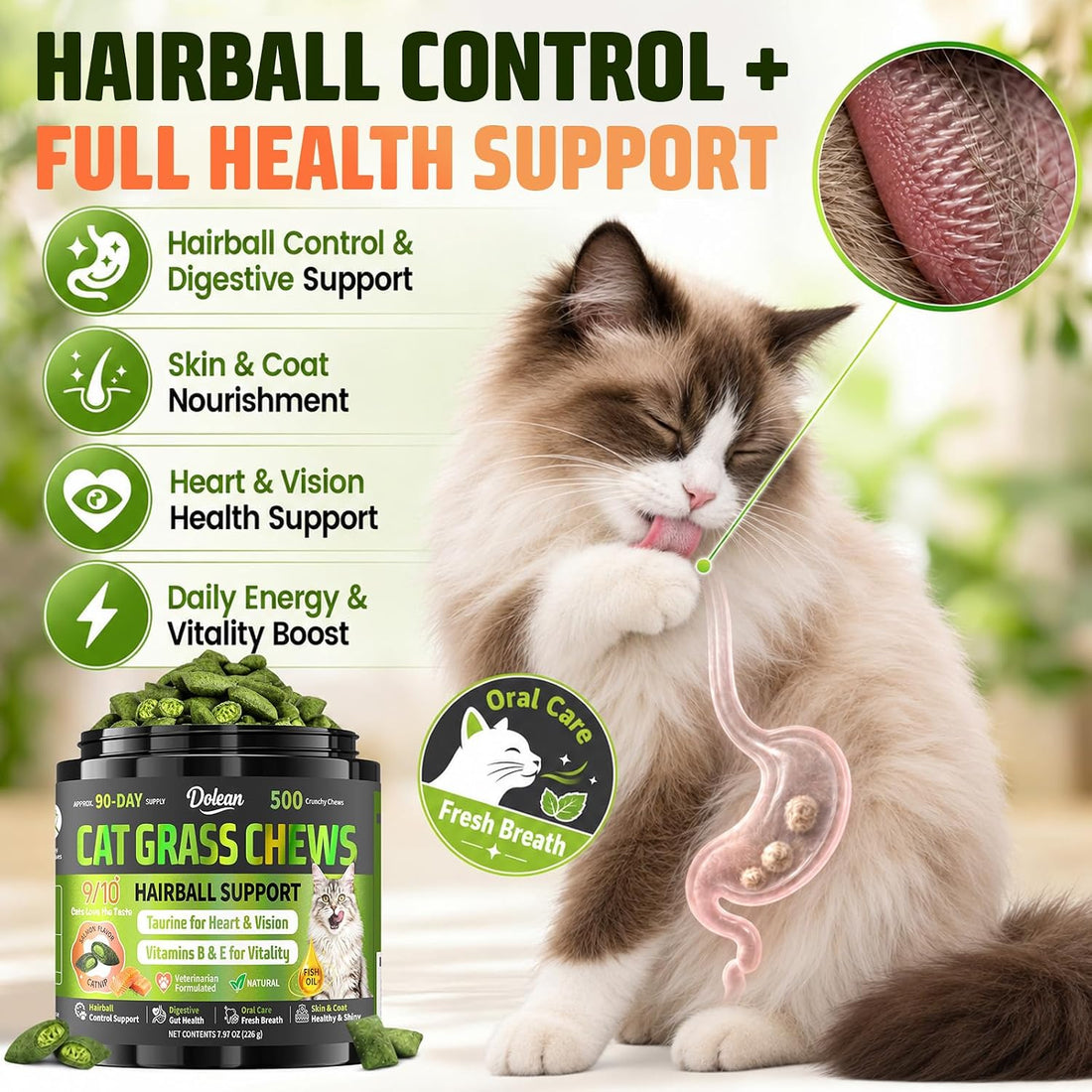 Cat Grass Treats, Hairball Treatment for Cats, for Indoor Cats