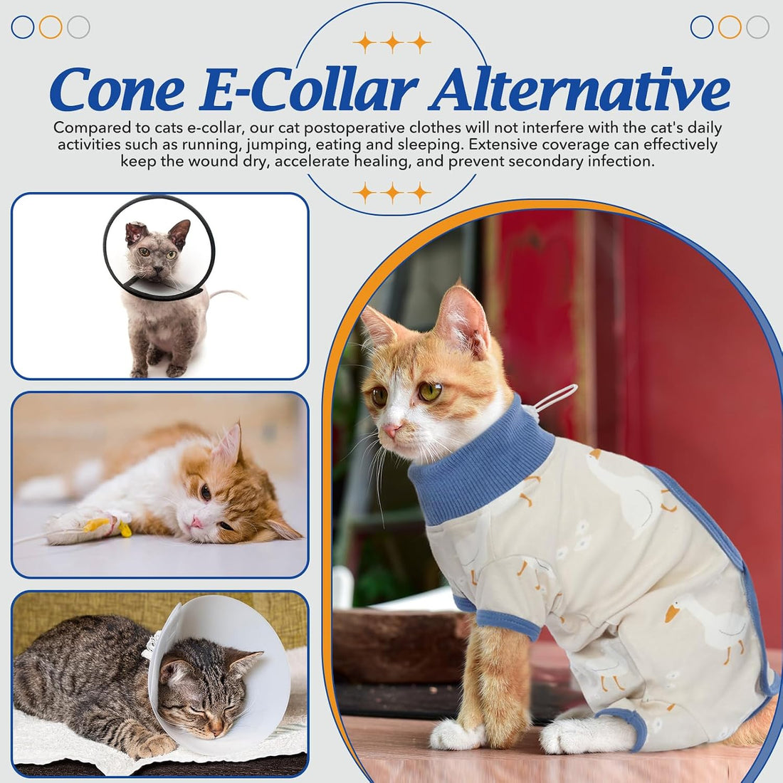 DENTRUN Cat Surgery Recovery Suit Female Male Soft Onesie