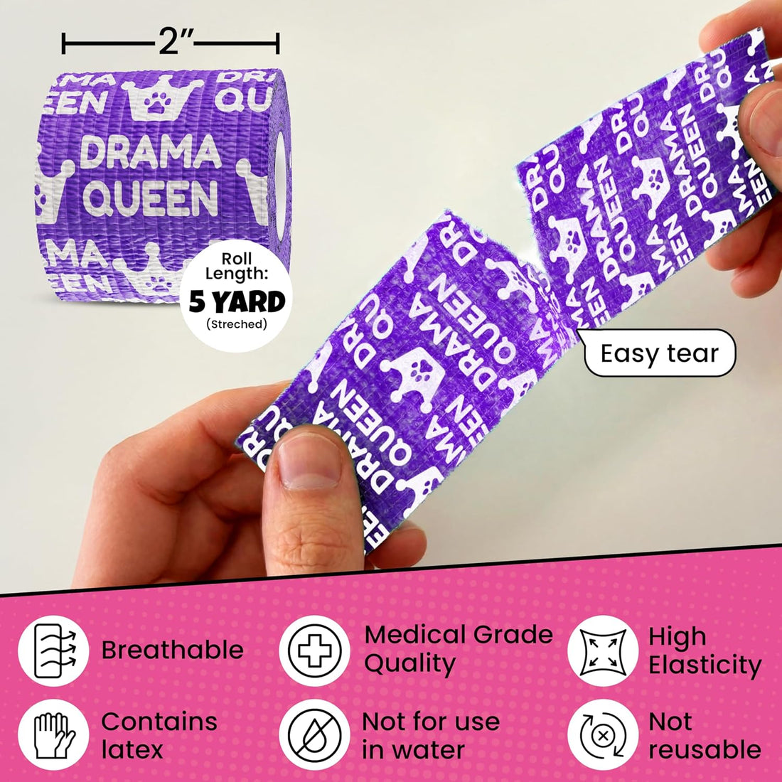 Funny Vet Wrap for Dogs, 2in Self-Adhesive Bandage Tape, 6 Pack Girls