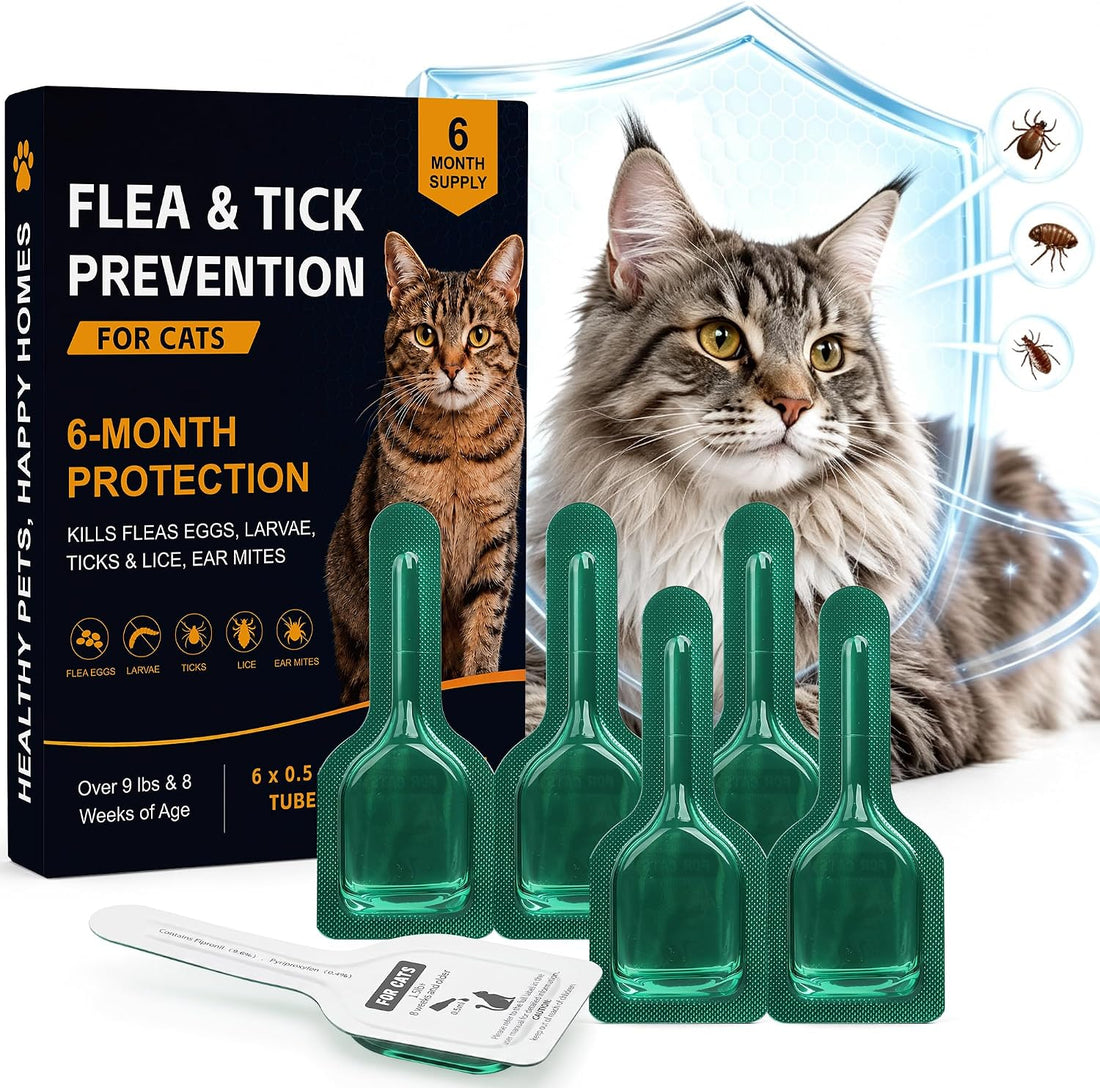 Flea and Tick for Cats, Topical Flea Drops for Cat 9lb+, 6 Pack