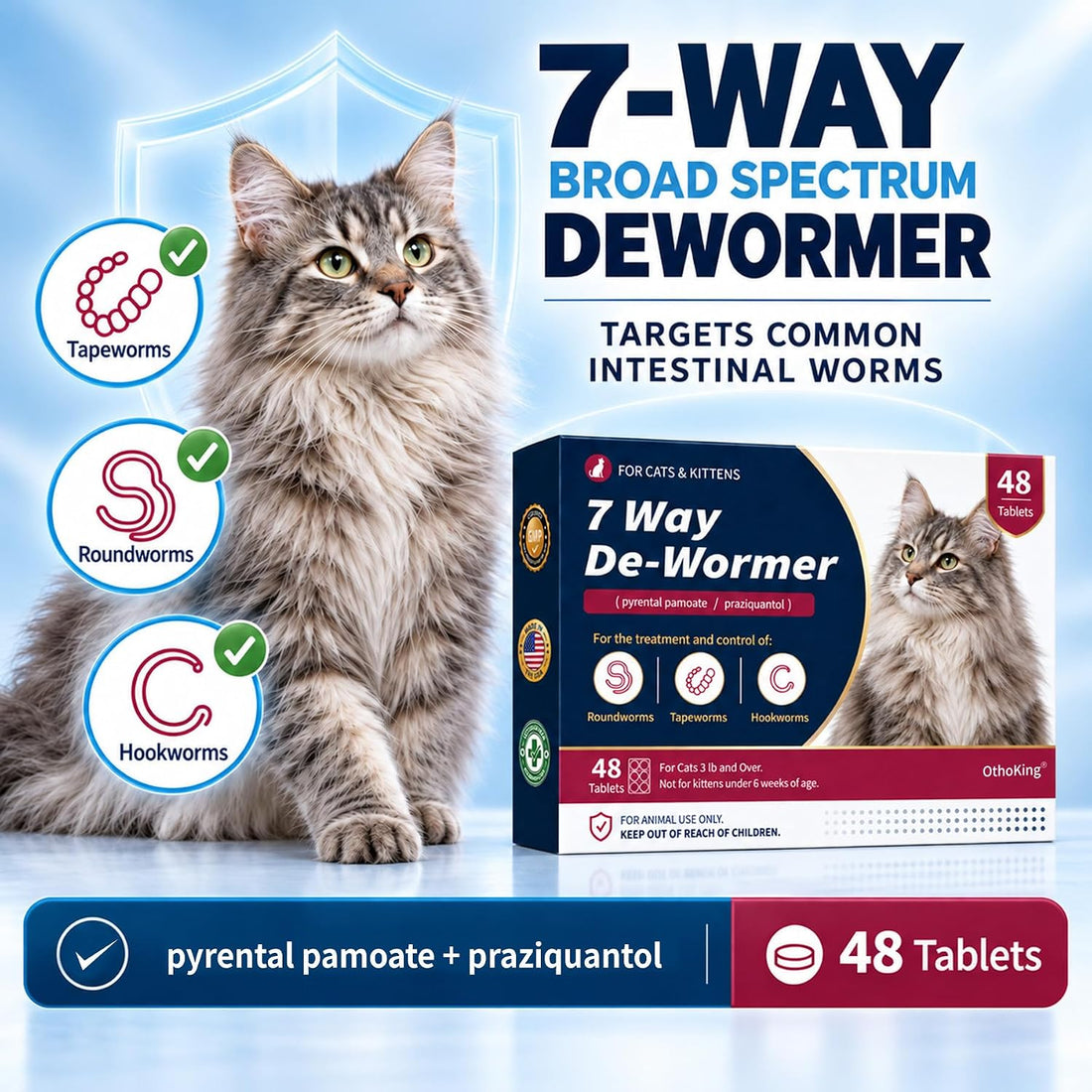 Dewormer for Cats & Kittens, Broad Spectrum Wormer for Tapeworms