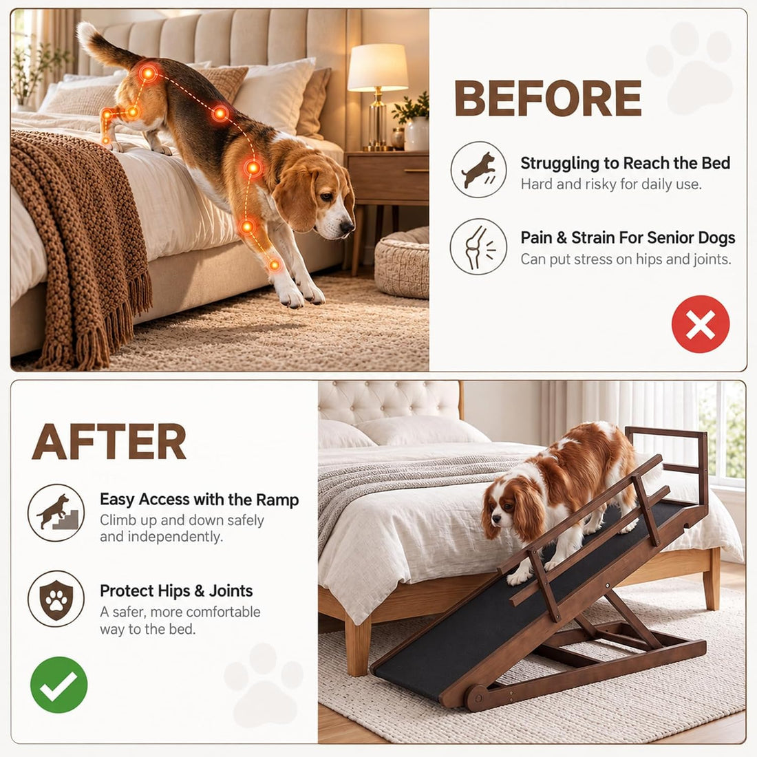Dog Ramp for Bed & Couch, Foldable Wooden Pet Ramp