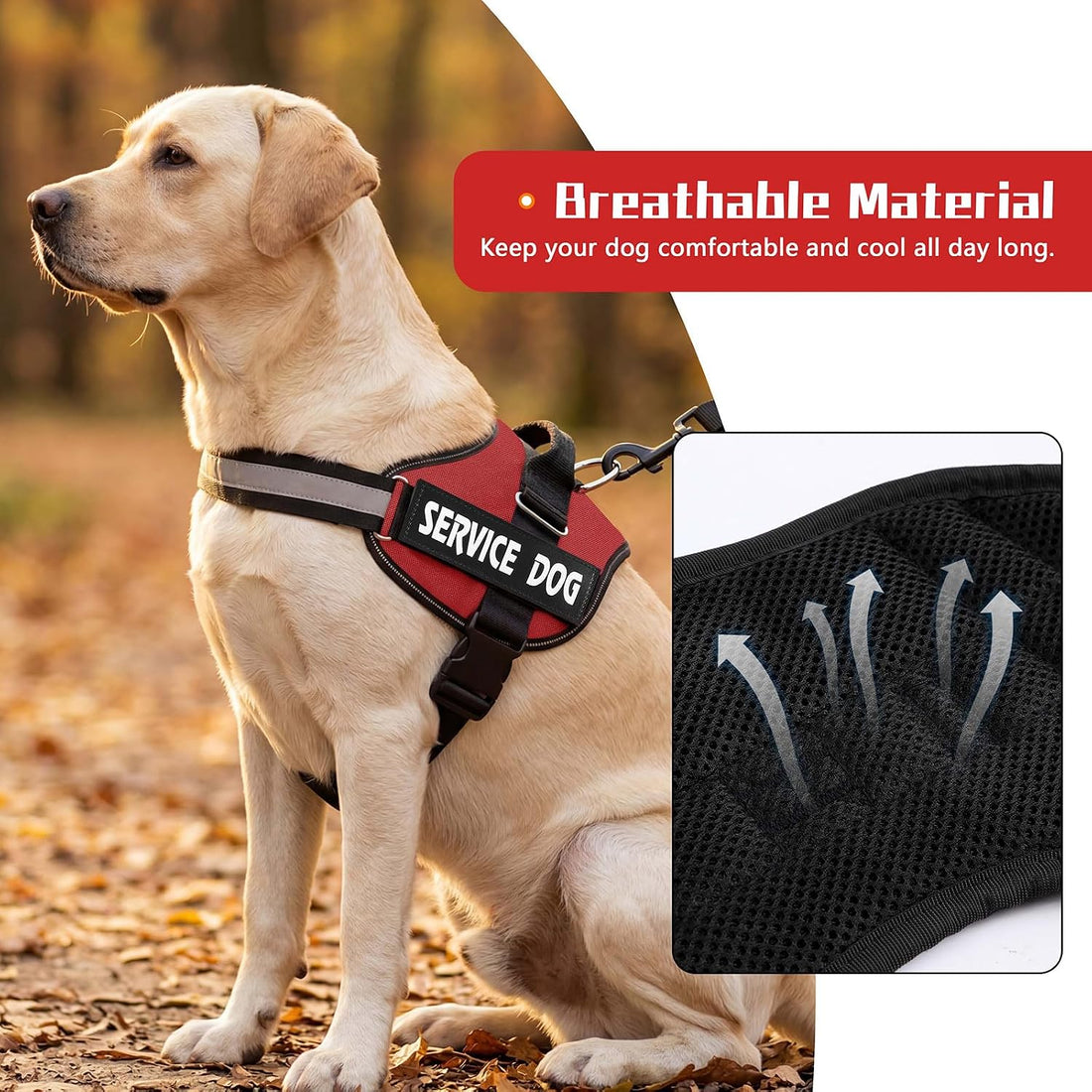 MUMUPET Service Dog Harness, No Pull & Reflective Pet Vest, Red, S