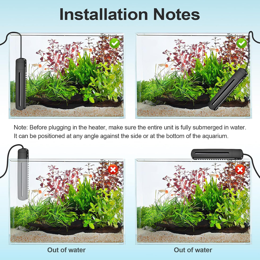 HiTauing Aquarium Heater, 100W/200W/300W/500W Fish Tank Heater