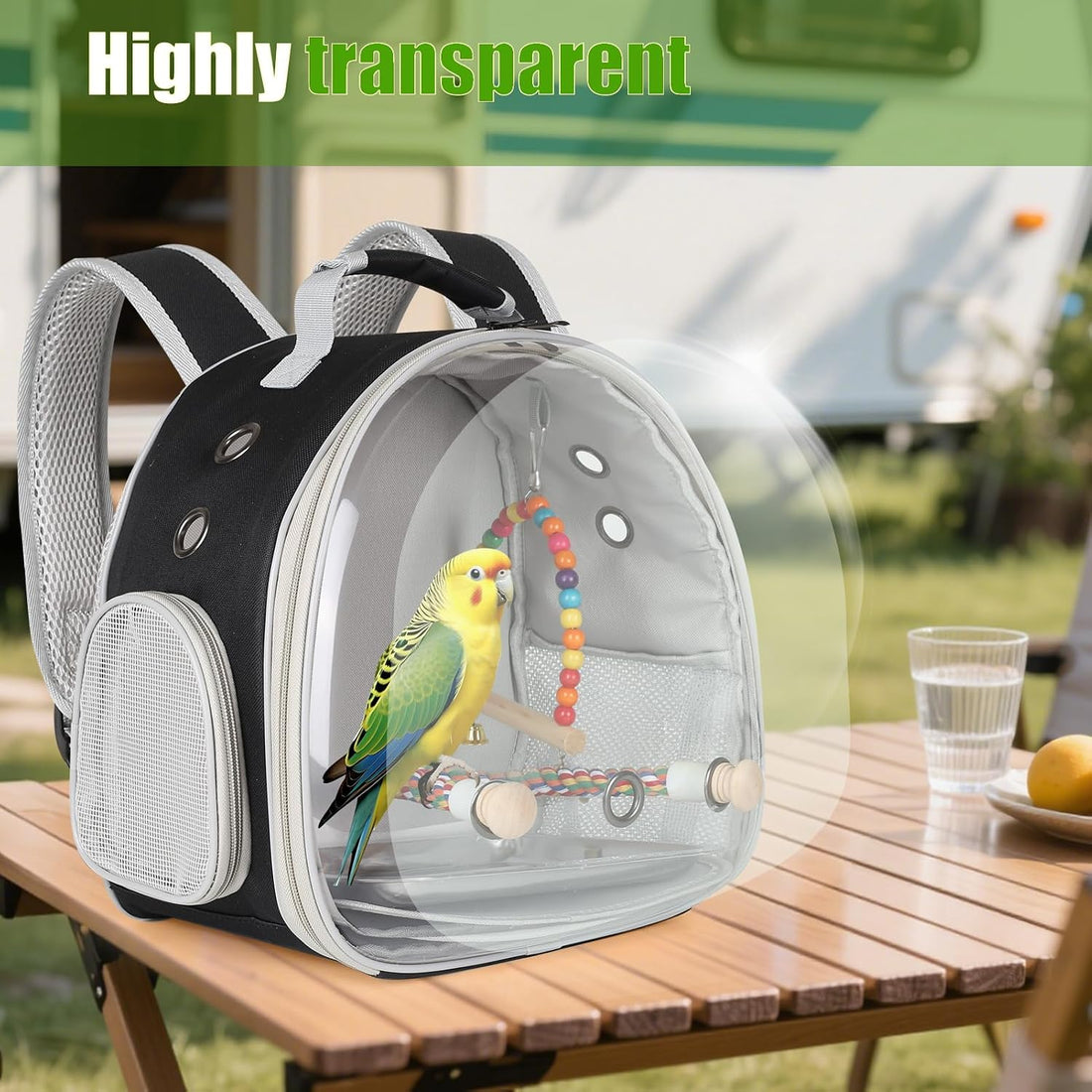 Portable Parrot Travel Cage Carrier with Small Swing Toy&Cage