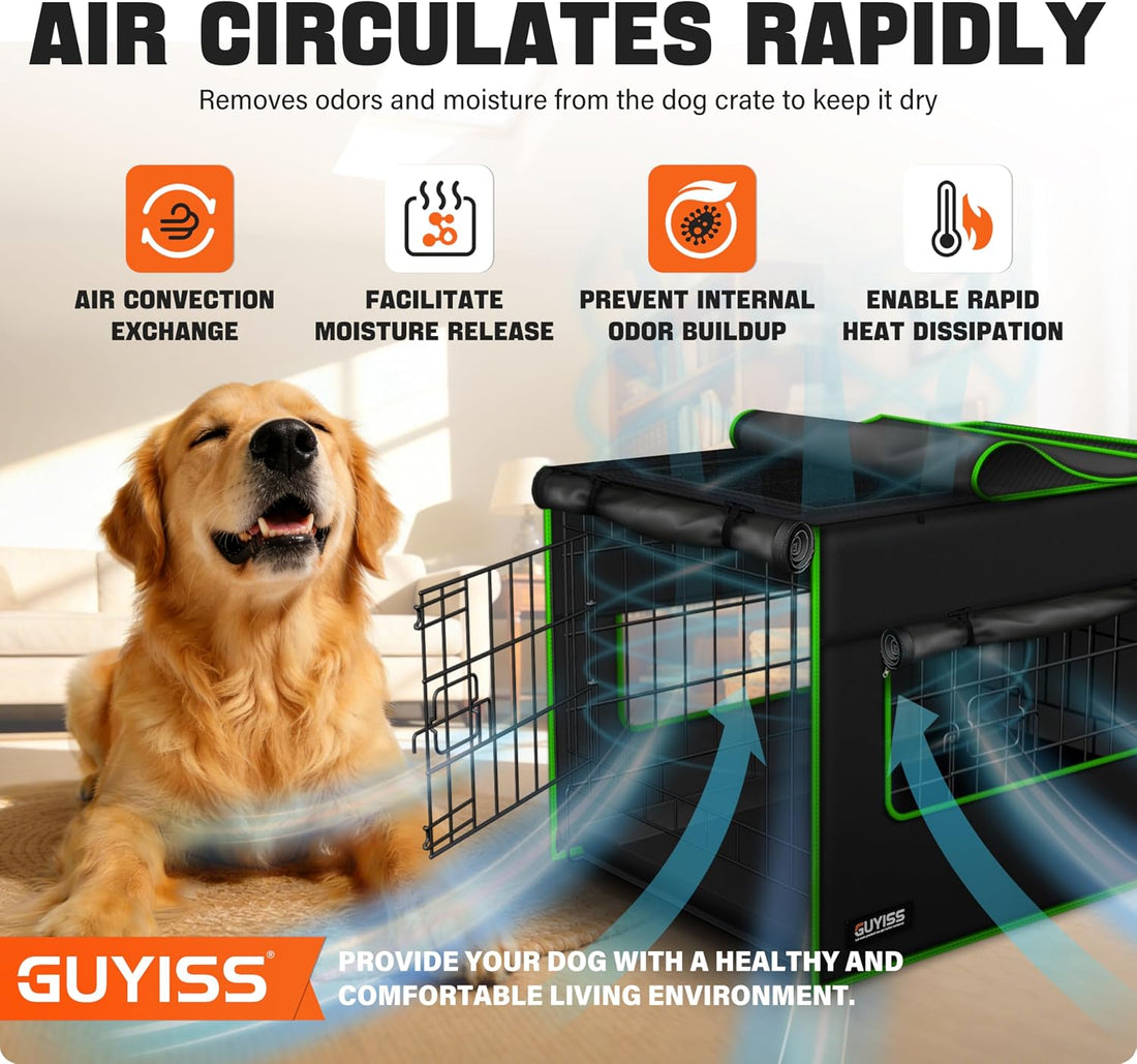 Ventilated Dog Crate Cover, Double Windows&Top Breathable Mesh.