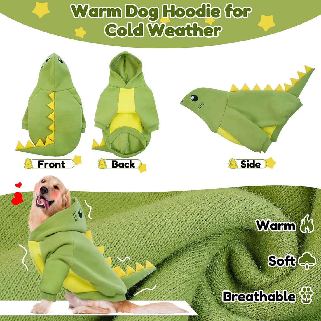 Lelepet Dog Dinosaur Costume Large Dog Halloween Costume Warm Fleece