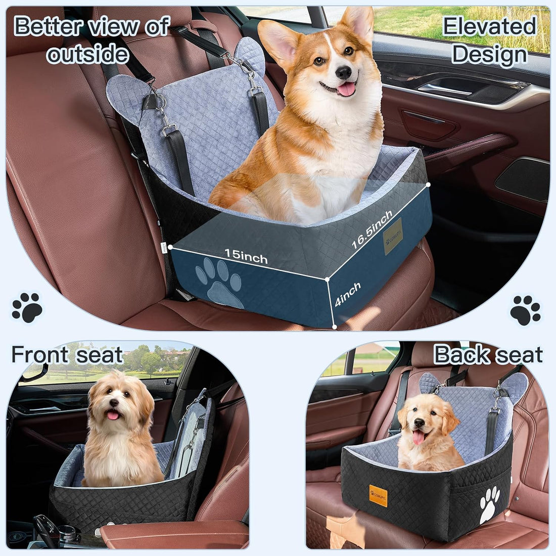 Dog Car Seats for Small/Medium Dogs up to 33lbs(Grey Black).