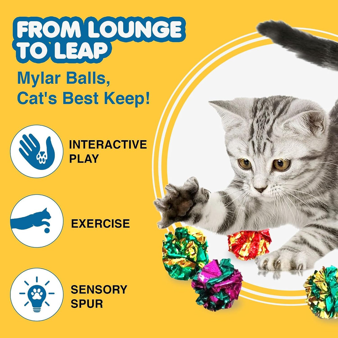 SunGrow Cat Crinkle Balls, Mylar Interactive Toys for Indoor Cats
