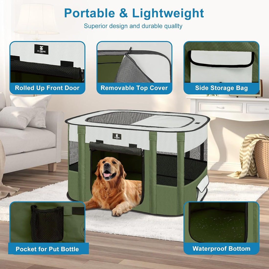 X-ZONE PET Dog Playpen, Puppy Cat Play Pen Portable Foldable