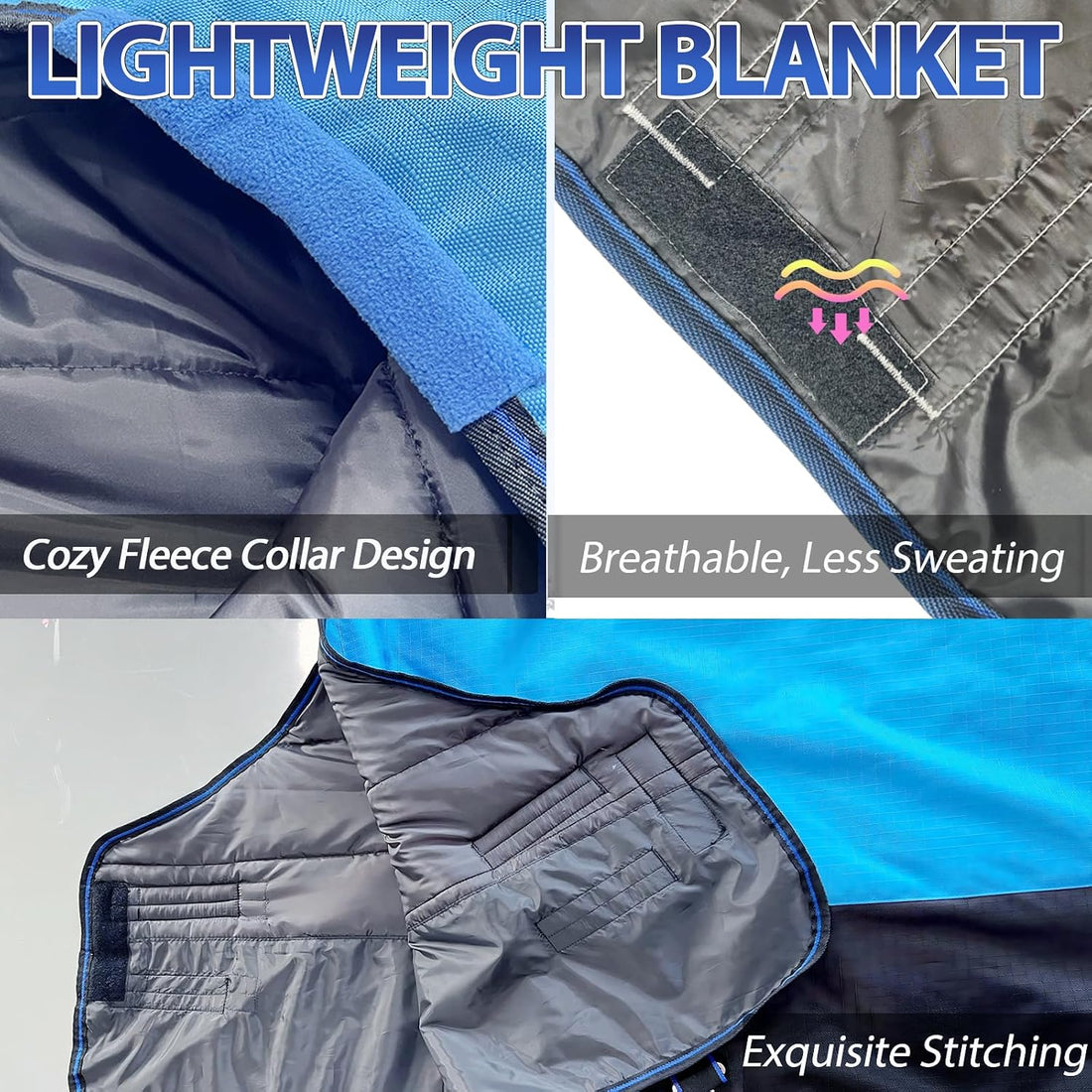 1200D Fall Horse Turnout Sheet (0g No Fill) Horse Blanket,Blue Black