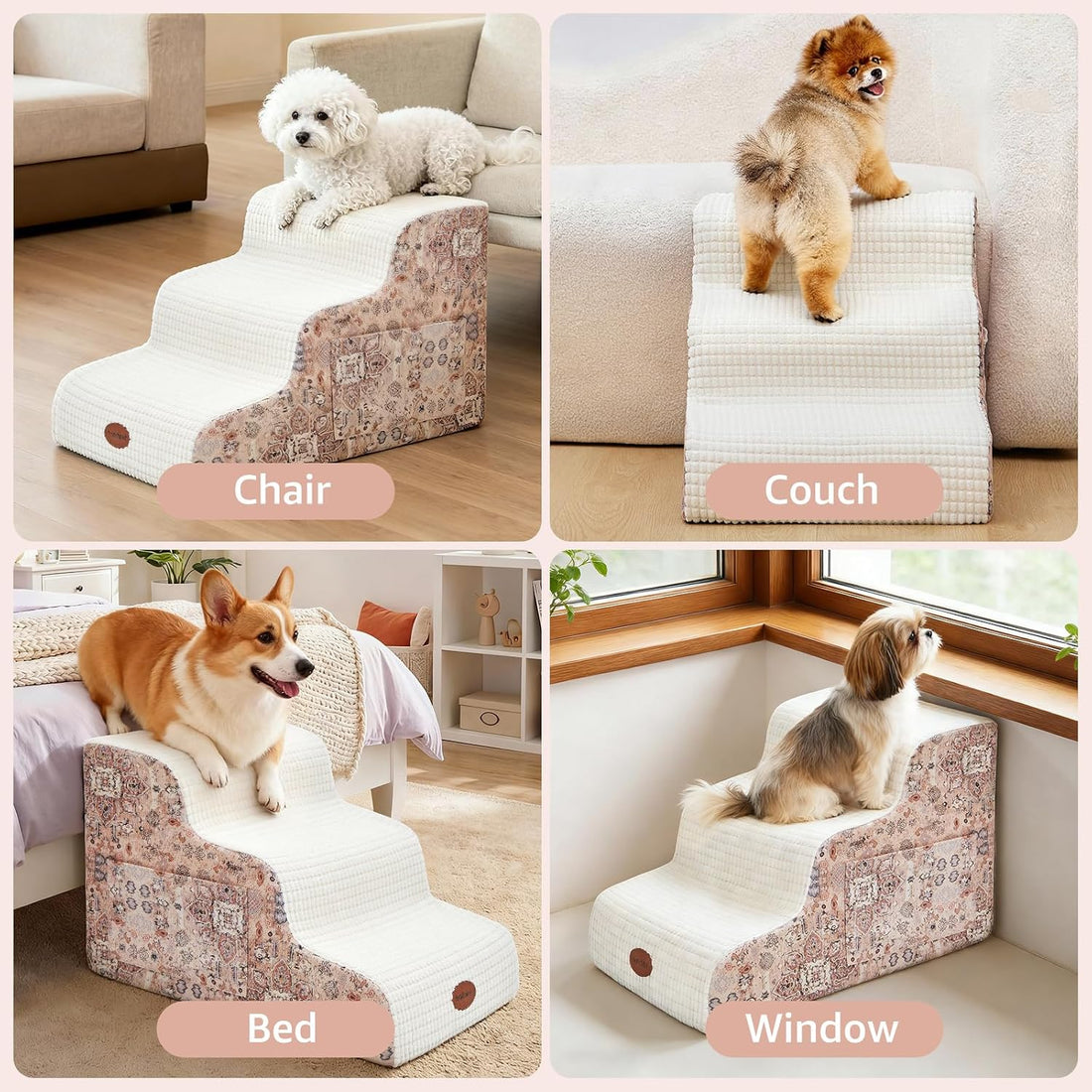 Woochpet 3-Step Dog Stairs, 23.6" Foam Pet Steps for High Beds