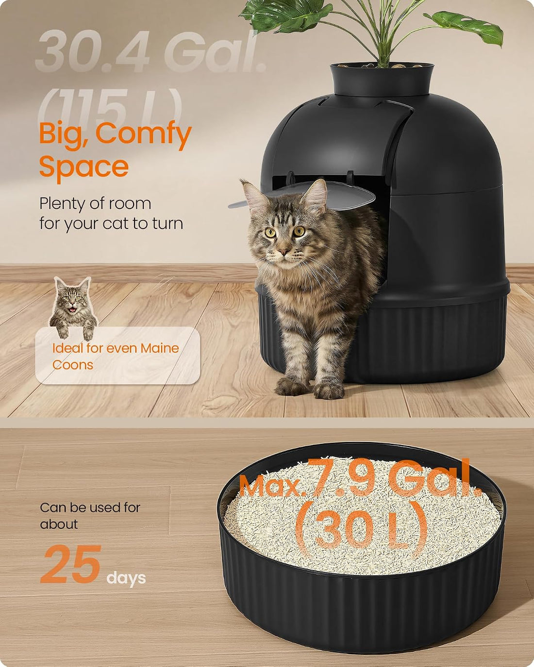 Feandrea Plant Cat Litter Box Enclosure with Artificial Plant