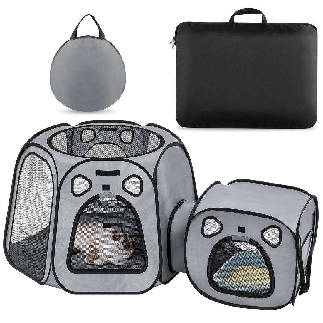 Snuvid Cat Playpen with Separate Litter Box Area