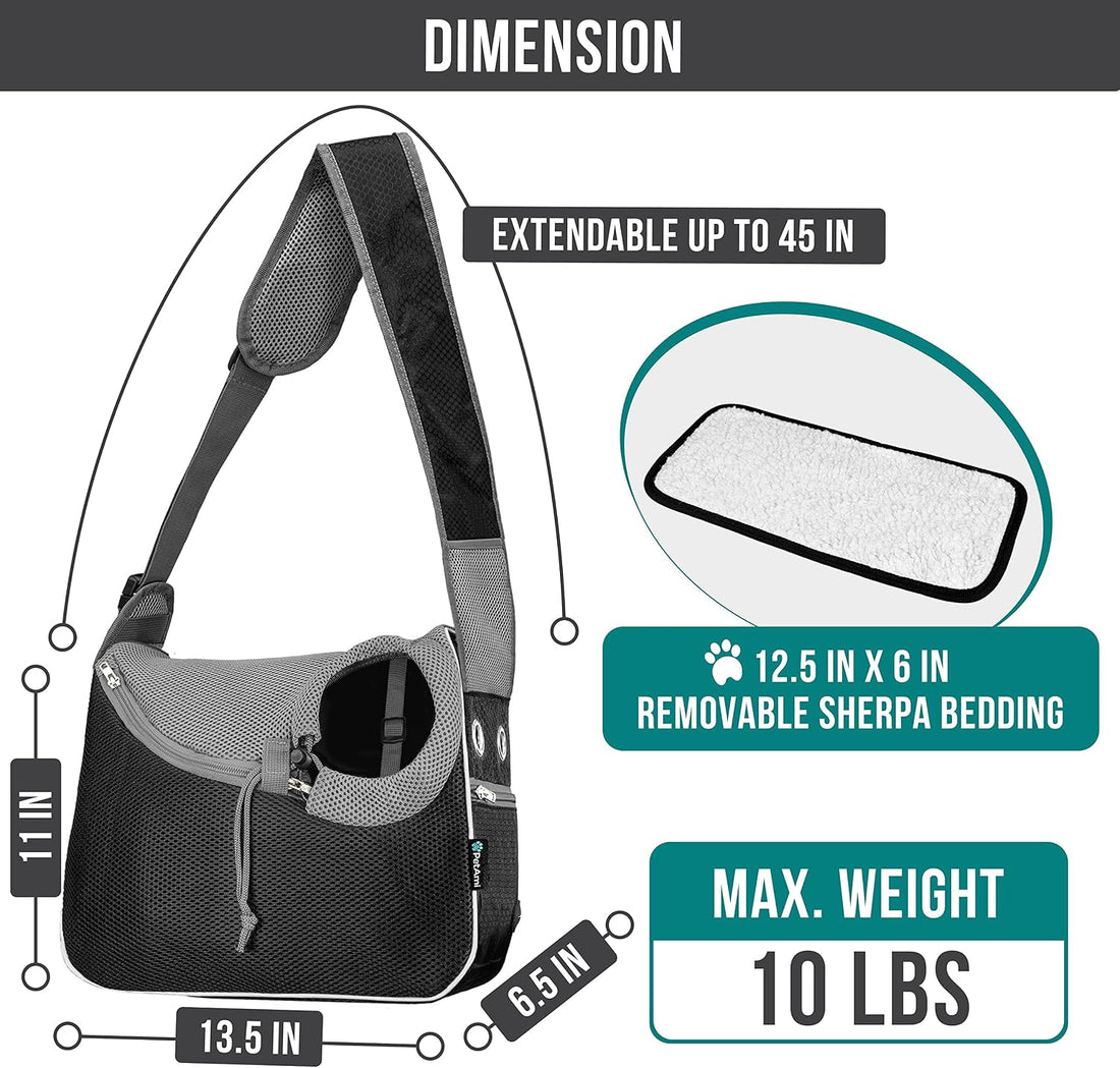PetAmi Dog Sling Carrier for Small Dog, Hands Free Crossbody Carrier