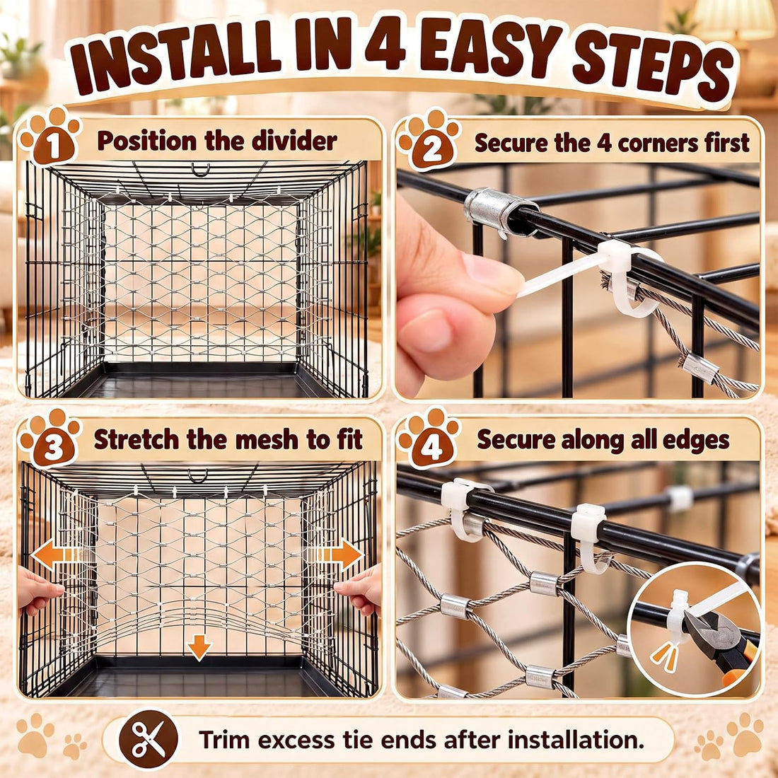 Dog Crate Divider for 42 Inch Crate, Stainless Steel Mesh