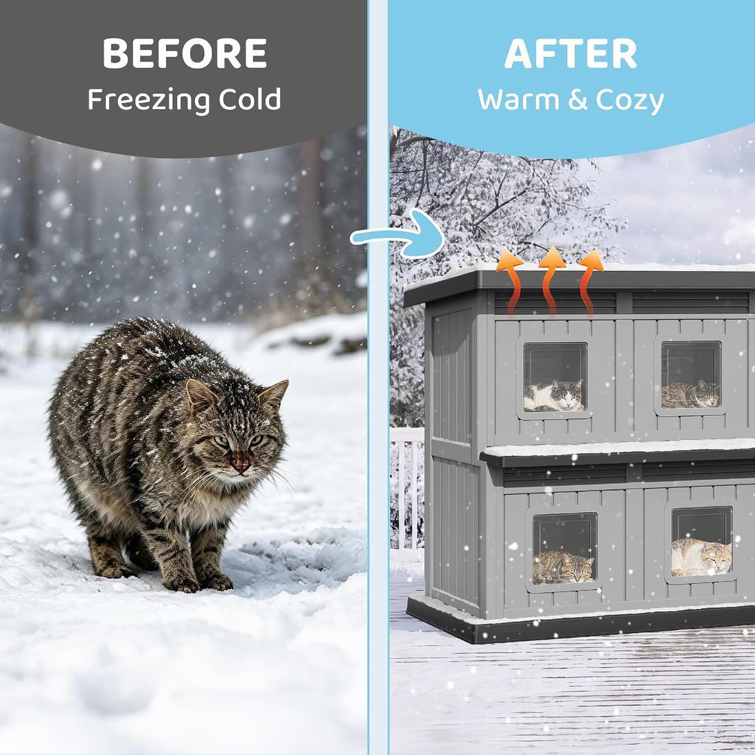 Fancyango Cat House Bed Cave, Cat Houses for Outdoor Cats, Grey-Black