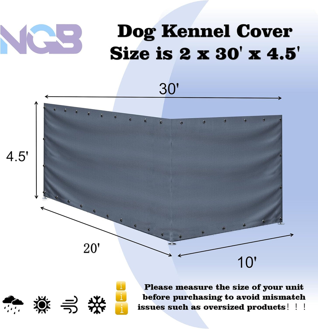 NGB Outdoor Kennel Cover, 10'W x 20'L, Grey