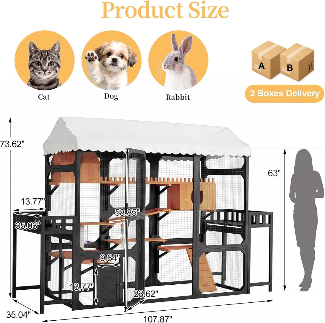 Large Outdoor Cat Enclosure Wooden Catio, Multi-Level Cat Playpen