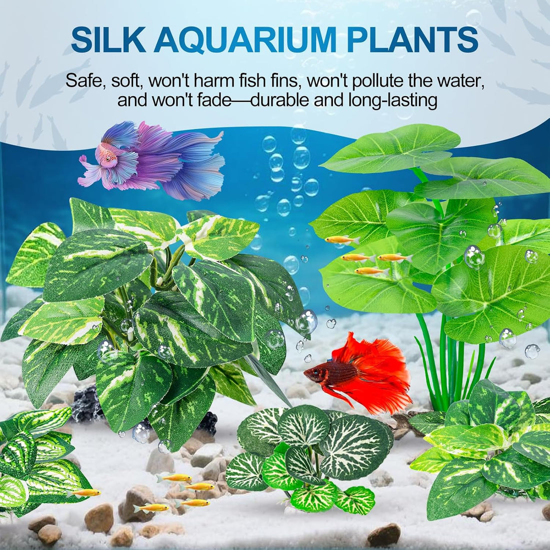 CousDUoBe 12 Pcs Betta Fish Tank Decor，Silk Aquarium Plants Green