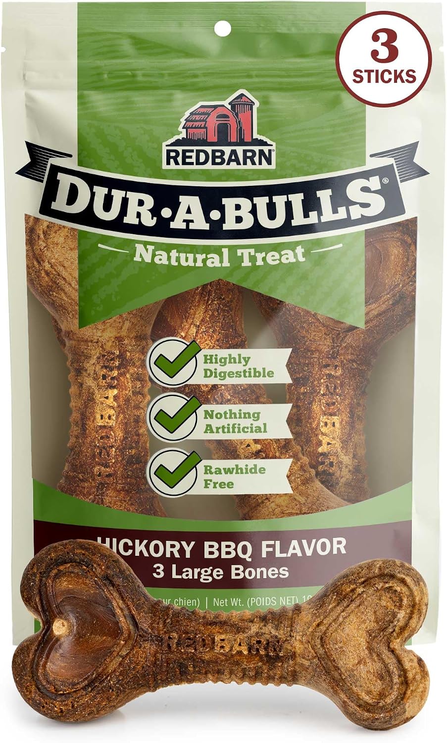 Redbarn Dur-A-Bulls Medium Sticks Hickory Flavor, Natural Dog Chew