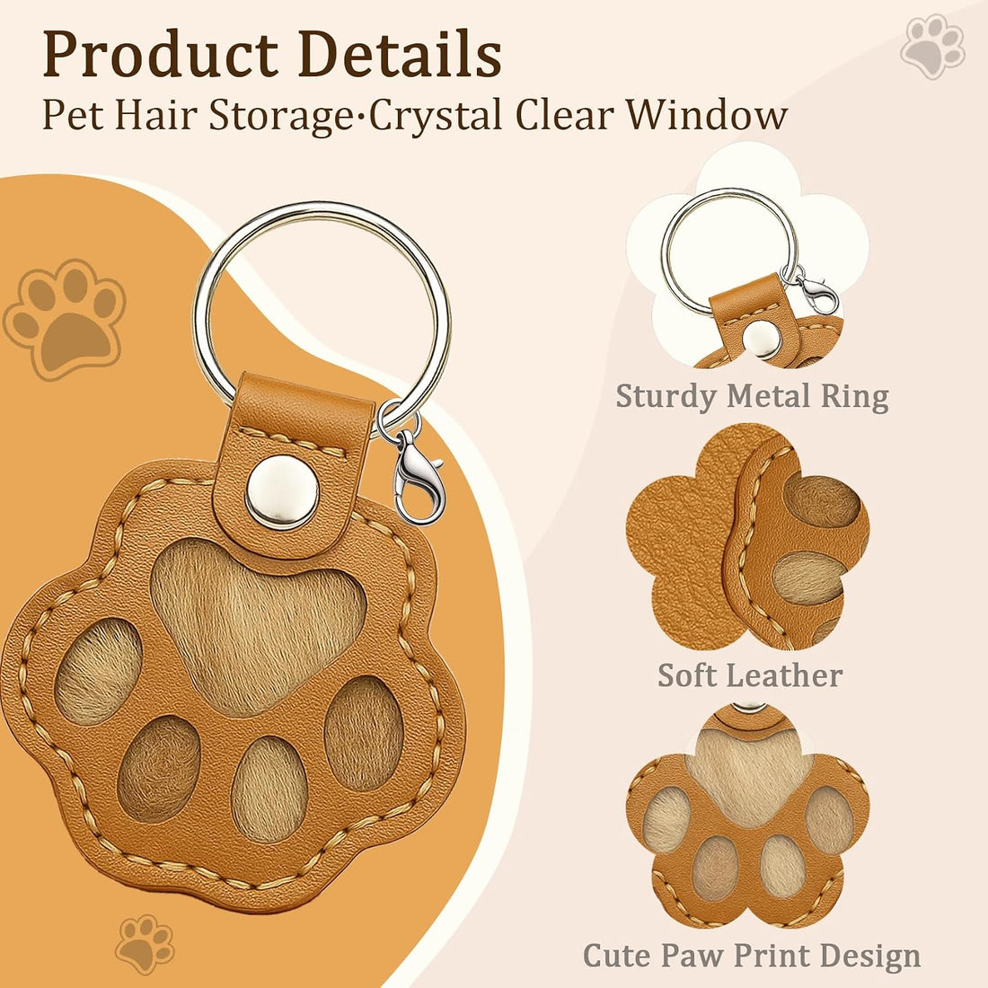 Leather Pet Fur Keepsake Keychain, 3 Pcs Black White Brown