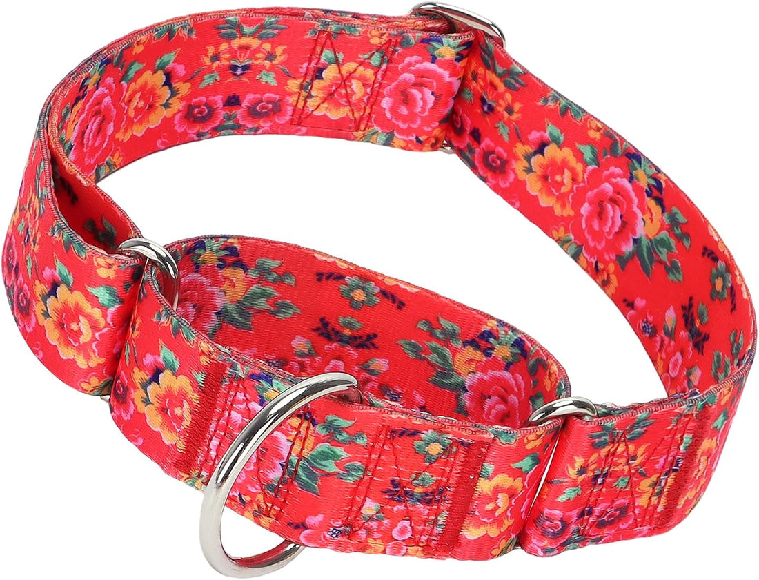 Wide Martingale Collar for Dogs,Red Floral No Pull Dog Collar