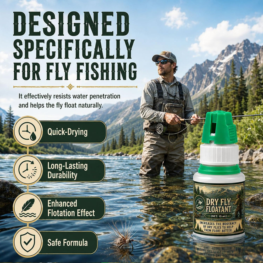 Fly Floatant, Enhanced Buoyancy Fly High Like Natural Insects 30ml