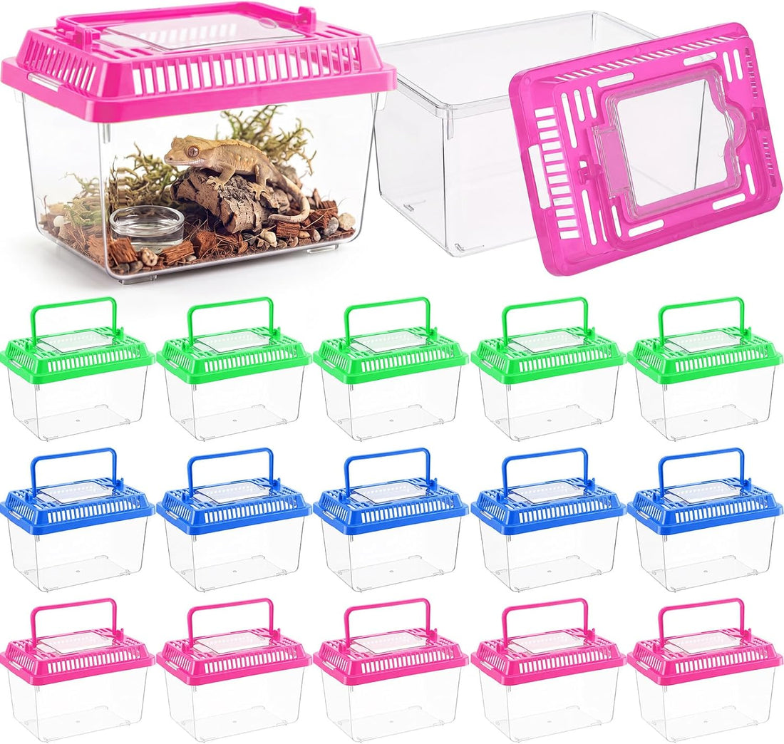 LemonRoad 15 Pcs Plastic Reptile Terrarium Carrier Cage