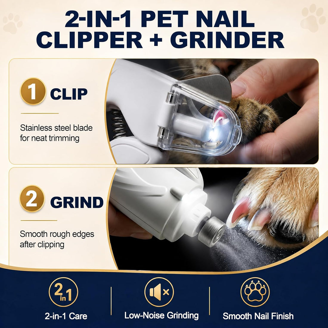 Dog Nail Clippers & Grinder with LED