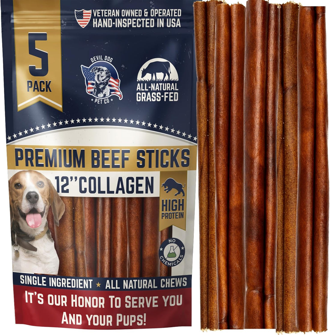 Devil Dog Pet Co Beef Collagen Sticks for Dogs Rawhide Free 6 Inch 10