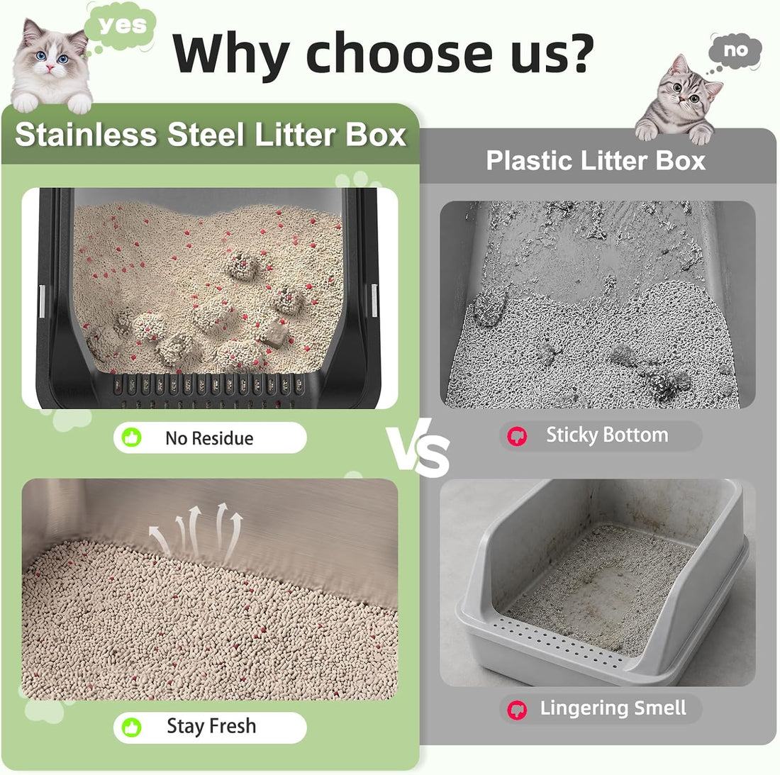 FURTIME Stainless Steel Litter Box with Lid
