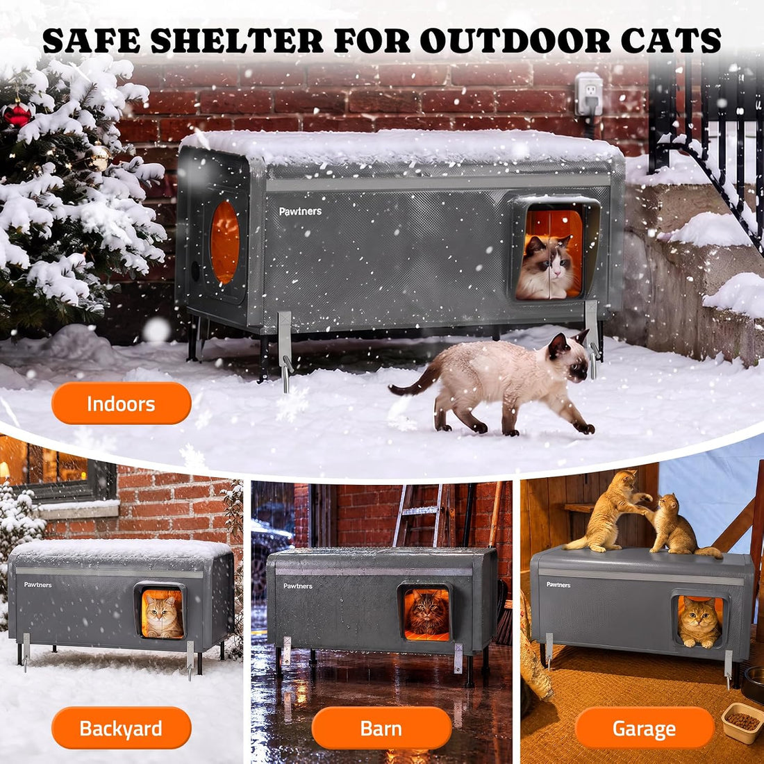Pawtners 32'' XXL Heated Outdoor Cat House for Outside feral Cats