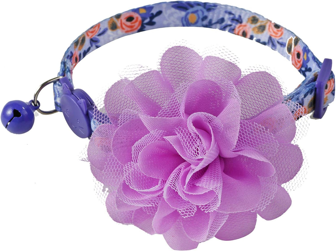 BoomBone Floral Cat Collar with Removable Purple Flower