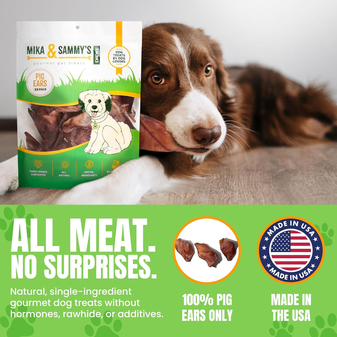 Dog Treats - Pig Ears, Natural Chews for Pups (25 Pack, Pig Ears)