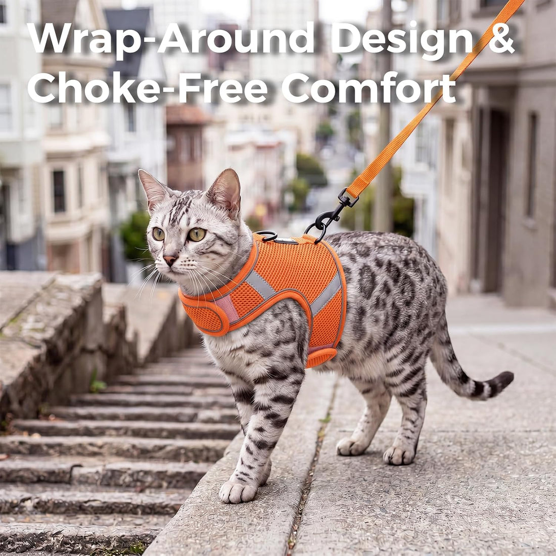 Cat Harness and Leash Set, No Over-the-Head Cat Vest, Orange, M