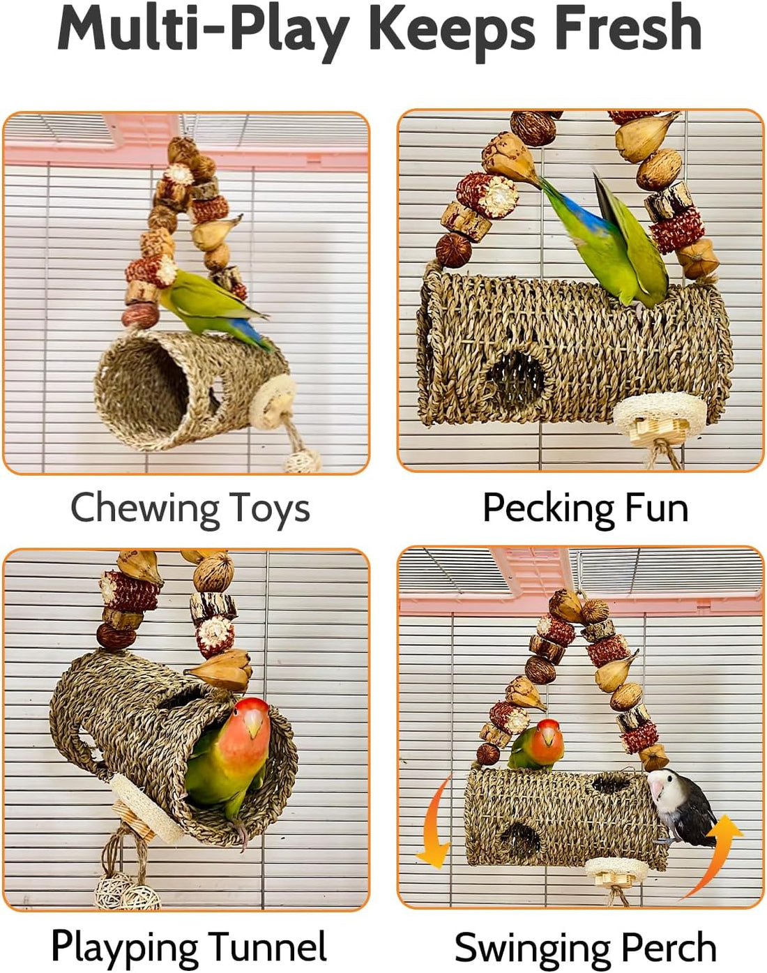 Bird Tunnel for Cage with Chew Toys, Only for Small-Sized Bird